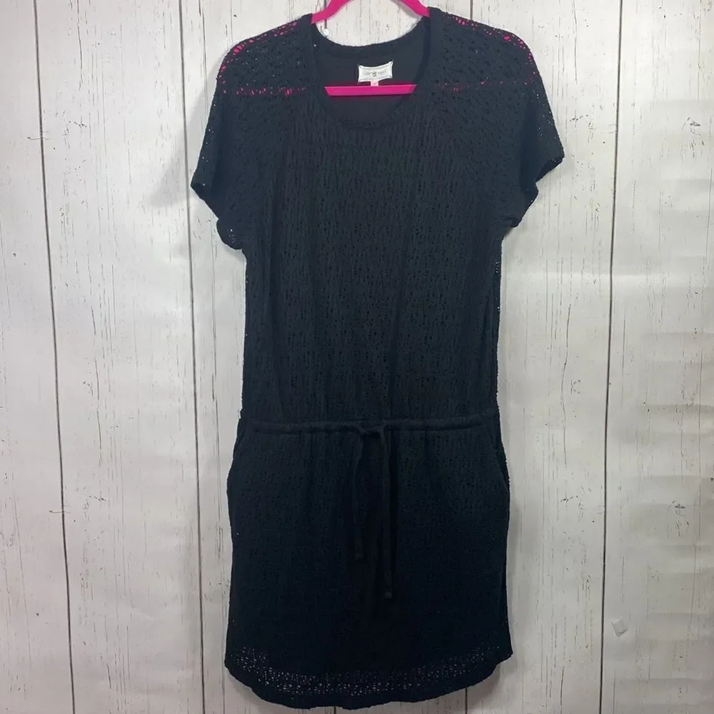 Lou & Grey Womens Black Mesh Elastic Waist Dress Swim Coverup